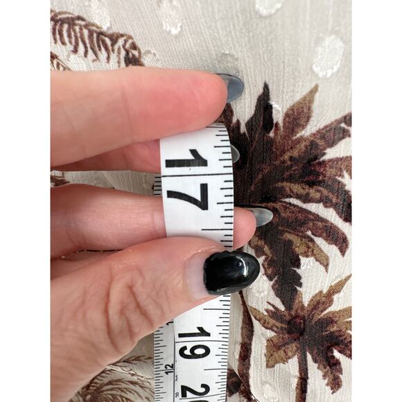 Joie Top Womens Medium Beige Brown Floral Palm Tree V Neck Beachy Boho Bohemian - Picture 6 of 8